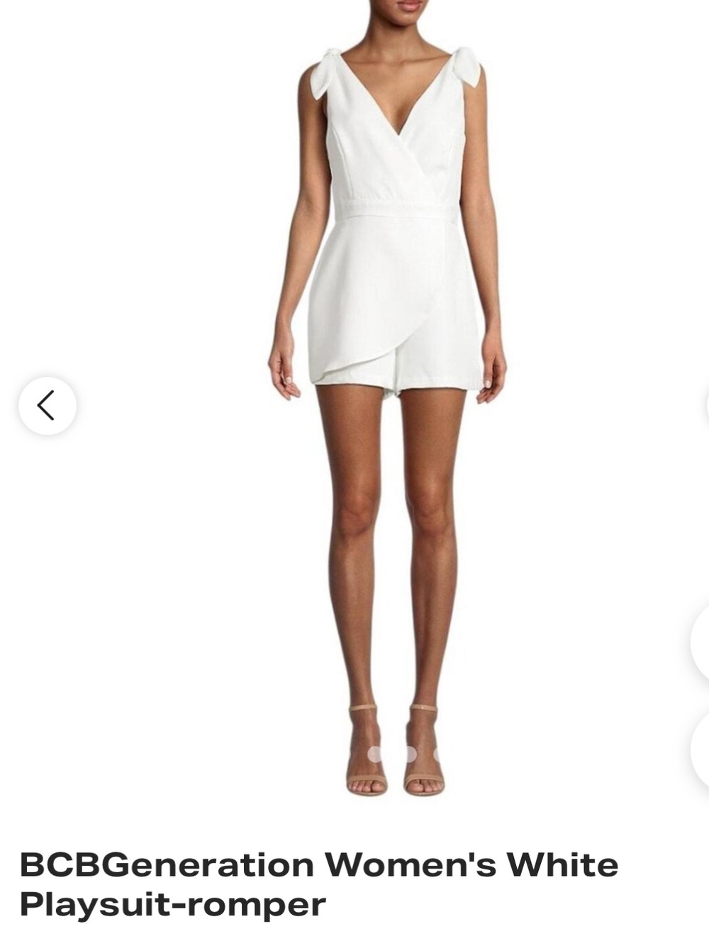 BCBGeneration Sleeveless White Wrap Romper Dress with Tie Shoulders